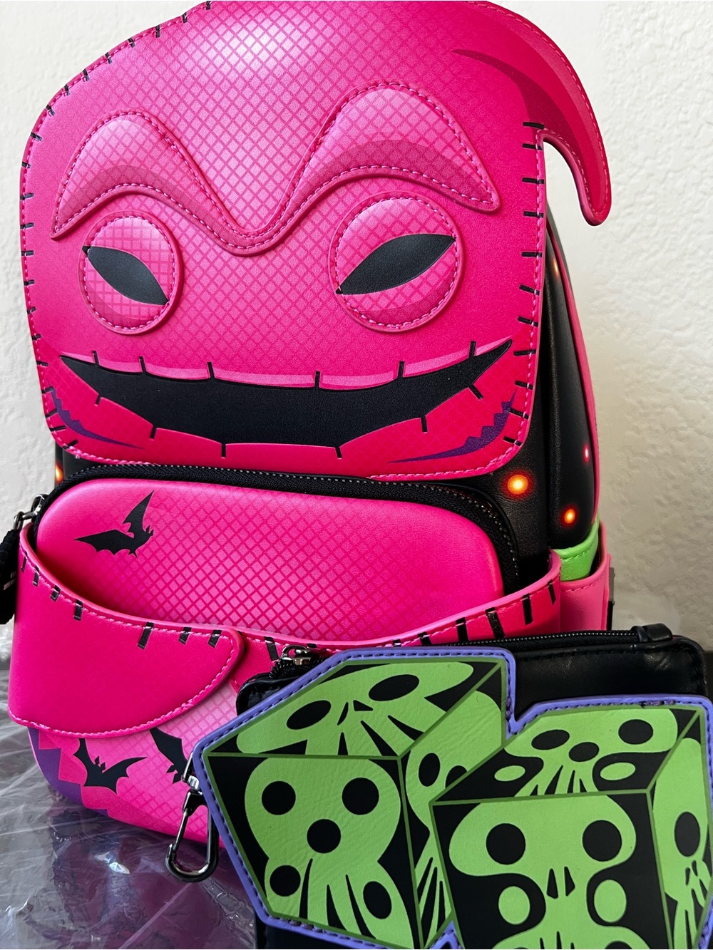 Loungefly NBC Oogie Boogie Pink Neon Backpack & Coin Pouch NWT *NYCC EXCLUSIVE!* - Picture 2 of 11